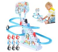 Jouet De Montagnes Russes Pour - Piste De Course De Pingouins Avec Musique Et LED | Jeu Interactif De Course De Pingouins - Jouet Pour Monter Les Escaliers En Famille Pour Garçons Et Filles, A