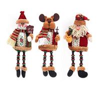 Jouet de noel 3 PCS/Set Super Mignon Longue Jambe Assis Santa Clause Bonhomme De Neige Poupée De Rennes Rennes De Noël Ornements De Noël Topper Ornements De Noël pour Arbre De Noël Pendentif Vacances