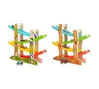 Jouet de Piste de Course de Voitures en Bois avec 6 Mini Voitures, Toboggan à 4 Niveaux et Design créatif pour l'apprentissage et Le Plaisir des Enfants