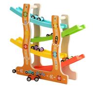 Jouet de Piste de Course de Voitures en Bois avec 6 Mini Voitures, Toboggan à 4 Niveaux et Design créatif pour l'apprentissage et Le Plaisir des Enfants