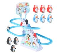 Jouet de piste Set de piste Slide | Jouet de toboggan d'escalier avec LED Jeu de course de pingouins ludique Montagnes russes avec musique et toboggan pour pingouins Jouatt