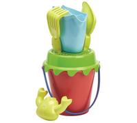 Ecoiffier Jouet de plage - Seau garni 15 cm - Tamis, arrosoir, pelle, râteau et moule - Multicolore
