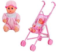 Jouet de poussette de poupée pour cadeau pour enfants, poussette de poupée pliable avec poignée robuste bébé fille Play House Care poupée poussette jouet