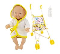 Jouet de poussette de - Poussette pliable de 10 pouces pour poupées de bébé - Poussette réaliste pour tout-petits avec accessoires - Kit de jeu de rose avec auvent, bouteille et poignée