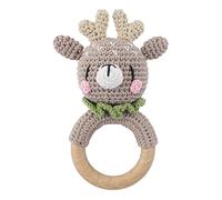 Jouet de préhension pour bébé hochet anneau de dentition, hochet animal mignon au crochet avec anneau en bois anneaux de préhension renard tigre lion lapin bébé jouet Montessori à partir de 3 mois