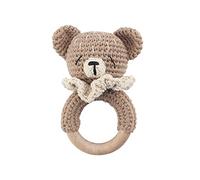 Jouet de préhension pour bébé hochet anneau de dentition, hochet animal mignon au crochet avec anneau en bois anneaux de préhension renard tigre lion lapin bébé jouet Montessori à partir de 3 mois