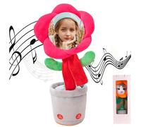 Jouet de Tournesol personnaliséa vec Visage personnalisé，Bluetooth + Chanter et Danser + Apprendre à Parler, Sac Cadeau，Cadeau pour Le Festival d'anniversaire (Rouge)