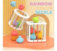 Jouet de tri de formes sensorielles pour nourrissons Montessori, cubes colorés et 6 formes multi-sensorielles - Reconnaissance précoce des formes et des couleurs pour bébé, balles de préhension, jouet