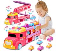 Jouet de voiture à partir de 2 ans, jouet de camion avec lumière et musique, camion de transport, voiture de transport pour enfants avec 6 voitures de course, cadeaux d'anniversaire pour filles de 2,