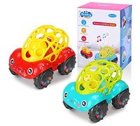 Jouet de Voiture avec Rattle & Roll Hochet Jouet - 2PCS Baby Infant Handball Musique Bell Hochets Jouets Bébé 6-12 Mois Cadeaux Voiture Jouet pour 1-3 Ans Enfants, Garçon Fille