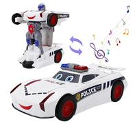Jouet de voiture de police transformable à rotation à 360 degrés, voiture robot dérive avec LED et son, télécommande alimentée par piles pour garçons et enfants, idéal pour les garçons les fille
