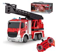 Jouet de Voiture Télécommandée Camion de Pompiers, Camion de Pompiers avec Échelle Tournante, Fonction de Pulvérisation Voiture