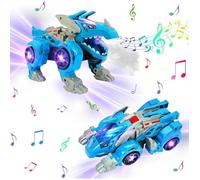Jouet de Voiture Transformers Dinosaure à Pulvérisation Automatique avec Musique et Lumière pour 3 à 7 Ans Garçon Fille Cadeau, Vert