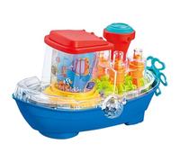 Jouet de voiture transparent à engrenages - Conduite automatique de bateau à vapeur électrique - Jouet éducatif amusant interactif avec musique pour