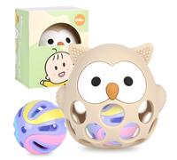 Jouet Dentition Bébé, Balle Sensorielle Bebe 0-3 Mois, Jouet Eveil Dentition Pour Bébés, Montessori Sensoriel, Balle de Préhension & Anneau en Silicone, Sans BPA, Cadeaux pour Nouveau-nés