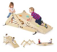 Jouet d'Escalade COSTWAY 5 en 1 : Toboggan, Bascule, Rampe d'Escalade, Tunnel pour 3 Ans+,Charge max.: 60 KG Naturel