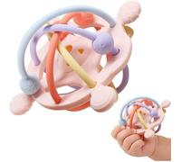 Jouet d'éveil bébé dentition : anneau en silicone jouet de préhension Montessori cadeau éducatif pour garçon et fille (rose).