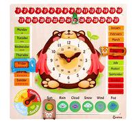 Jouet D'horloge en Bois, Tableau de Calendrier pour Enfants avec Heure, Date, Saison, Puzzle Météo pour Enfants, Jouet éducatif Préscolaire, Activités d'apprentissage Montessori, (Colorful)