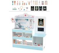 Jouet d'Imitation Docteur COSTWAY en Bois avec 24 kit de Médecin pour Enfant 3 Ans+ Bleu