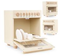 Mamabrum Lave-vaisselle jouet en bois – Set cuisine 13 pièces, 6 aimants, boutons rotatifs sonores