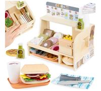 Jouet d'imitation - MAMABRUM - Bar à Sandwich en Bois - 15 pièces - 3 ans et plus - Intérieur