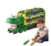 Jouet Dinosaur Truck, Dinosaur Transport Truck - Toi de véhicule de transport de camions de transport de dinosaures pliables,Transformez la piste de course avec un jeu de jeu de véhicules de 18 voitur