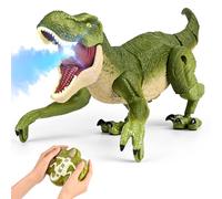 Jouet Dinosaure télécommandé pour Enfants, 2.4GHz Dinosaures Telecommandé avec Pulvérisation, LED Lumineux,Marchent et Rugissent,Cadeau de Dinosaure RC pour Garçons et Filles de 4-13 Ans (Vert)