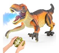 Jouet Dinosaure télécommandé pour Enfants, 2.4GHz Dinosaures Telecommandé avec Pulvérisation, LED Lumineux,Marchent et Rugissent,Cadeau de Dinosaure RC pour Garçons et Filles de 4-13 Ans (Marron)