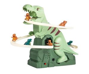 Jouet Dinosaure Toboggan Montagnes Russes - Escalier Glissière Électrique avec Double Circuit Course, Piste Éducative Course Escaliers | Ensemble De Jeu avec Lumières Et Musique pour