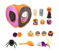 Jouet d'intérieur pour chat - Tunnel pliable pour chat - Canal de jeu interactif - Tige à ressort avec boule teaser - Cloches en peluche d'Halloween - Saut de printemps - Plume - Combat