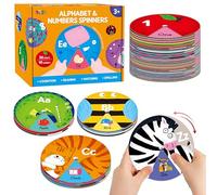 Jouet Educatif d'apprentissage de l'Alphabet, Lettres ABC, Chiffres, Animaux, Mots Visuels, Jeu Rotatif, 36 Cartes Rondes Montessori pour Enfants en Bas Âge, Enfants de 3 à 5 Ans