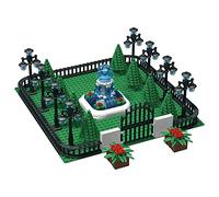 Jouet éducatif en forme de bloc de construction - Lampadaires, Les arbres, clôture, porte d'entrée, fontaine Accessoires de briques de construction Compatible avec les grandes marques (scène de parc)