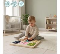 Jouet éducatif - MAMABRUM - Tableau de manipulation Montessori - 6 systèmes de fermeture - 45x45 cm - 1,1 kg