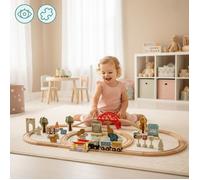 Jouet éducatif - MAMABRUM - Train ZOO - 8 pièces - 106x55 cm - Animaux inclus