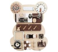 Jouet éducatif - Tableau d’Éveil GINGER HOME - Ours Montessori - Engrenages et Horloge - 30x39 cm