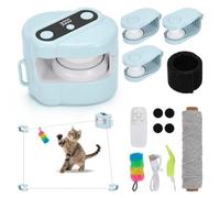 Jouet électrique pour chat avec système de corde combinable librement et 3 roulettes, jouet interactif pour chat avec télécommande et appel aux oiseaux, USB automatique pour chats d'appartement, bleu