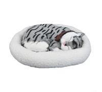 Jouet électronique réaliste en peluche douce pour chat avec mouvement de respiration pour décoration d'intérieur, bureau et utilisation interactive (chats rayés gris)