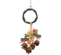 Jouet en bois coloré pour perroquet avec balançoire à mâcher pour petits oiseaux et jeu interactif en bois avec pomme de pin et perles