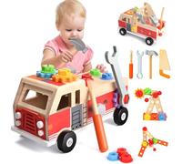 Jouet en Bois Outil, Boite a Outil pour Enfant, Voiture Jouet en Bois, Montessori Educatifs Jeux, Jeu d'Imitation Bricolage Éducatif avec 30 Pièces, Cadeau Garcon Fille 2 3 4 Ans(camion de pompier)