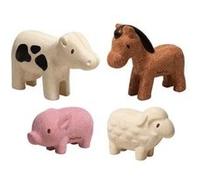 Plan Toys Jouet en bois – Lot de 4 figurines animaux de la ferme – Multicolore