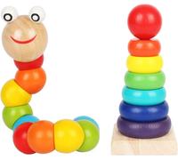 Jouet en Bois pour Enfants Cadeau Enfant Coléoptère Rouge/Tour Arc-en-Ciel et Chenille/Quatre Ensembles de colonnes (2)