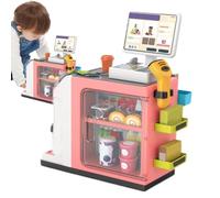 Jouet en bois - Stimule l'intelligence avec enregistreur scanner code, mini supermarché avec de l'argent | Comptoir de magasin jouet maternelle préscolaire