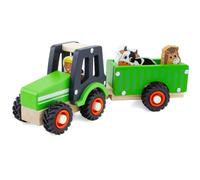 Jouet en bois - Ulysse - Tracteur et remorque vert - 3 figurines - Roues en caoutchouc - 12 mois et plus