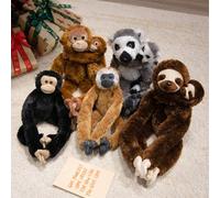 Jouet en peluche animal à suspendre avec bras longs de 50 cm/19,68 pouces - Animal en peluche doux et moelleux, ensemble mère et enfant ou à l'unité, conception avec bandes sur les mains amovibles, dé