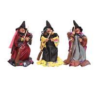 Jouet en peluche de sorcière d'Halloween - Poupée de sorcière décorative d'Halloween 3 pièces | Poupée sorcière décorative d'horreur de 9,8 x 18,7 cm | Accessoires de farce de poupée de balai