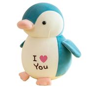 Jouet en Peluche Pingouin Kawaii Animal en Peluche Doudou en Peluche Oreiller Mignon Pingouin Poupée Jouet en Peluche Coussin en Peluche Décor de Maison Cadeau-I Love You Broderie (Bleu Clair, 25 CM)