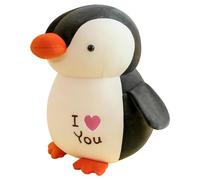 Jouet en Peluche Pingouin Kawaii Animal en Peluche Doudou en Peluche Oreiller Mignon Pingouin Poupée Jouet en Peluche Coussin en Peluche Décor de Maison Cadeau-I Love You Broderie (Noir, 35 CM)