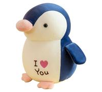Jouet en Peluche Pingouin Kawaii Animal en Peluche Doudou en Peluche Oreiller Mignon Pingouin Poupée Jouet en Peluche Coussin en Peluche Décor de Maison Cadeau-I Love You Broderie (Bleu foncé, 25 CM)