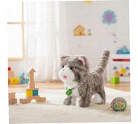 Jouet en peluche pour chat, peluche interactive pour chat qui marche, parle et chante avec des lumières colorées, compagnon électronique réaliste pour enfants (rayures gris clair), décoration à l'air