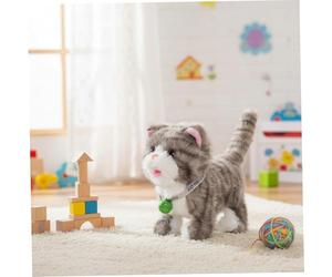 Jouet en peluche pour chat, peluche interactive pour chat qui marche, parle et chante avec des lumières colorées, compagnon électronique réaliste pour enfants (rayures gris clair), décoration à l'air